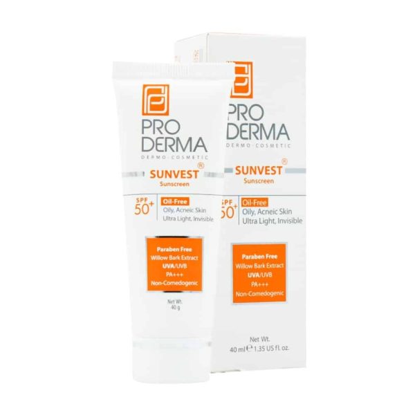 کرم ضدآفتاب فاقد چربی SPF50 پرودرما مناسب پوست چرب و جوشدار 40 ML